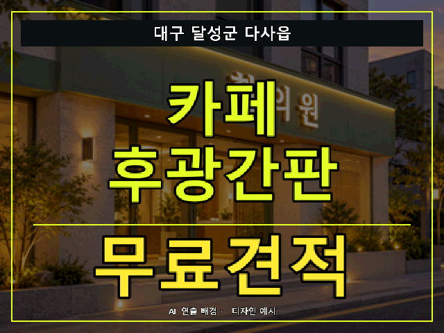 대구 달성군 다사읍 카페 후광간판 무료견적 안내 썸네일 · AI 연출 배경
