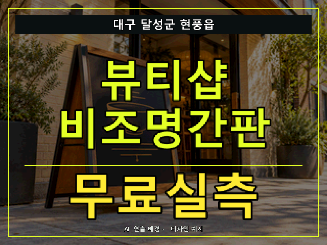 대구 달성군 현풍읍 뷰티샵 비조명간판 무료실측 안내 썸네일 · AI 연출 배경