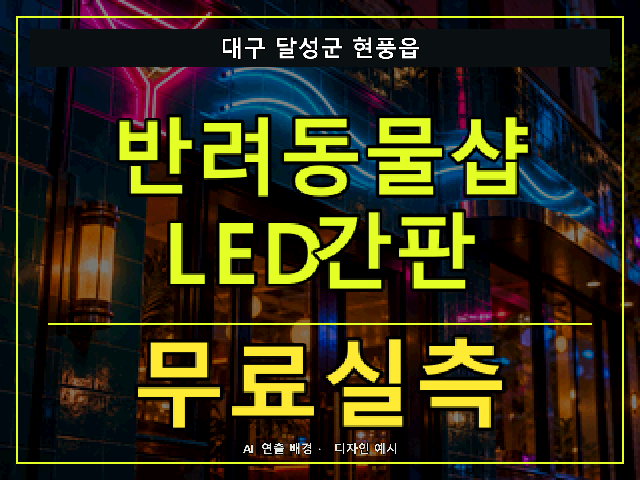 대구 달성군 현풍읍 반려동물샵 LED간판 무료실측 안내 썸네일 · AI 연출 배경