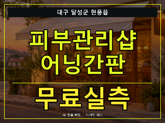 대구 달성군 현풍읍 피부관리샵 어닝간판 무료실측 안내 썸네일 · AI 연출 배경