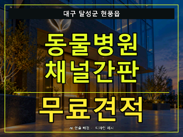 대구 달성군 현풍읍 동물병원 채널간판 무료견적 안내 썸네일 · AI 연출 배경