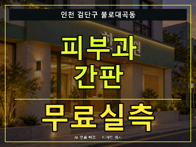 인천 검단구 불로대곡동 피부과 간판 무료실측 안내 썸네일 · AI 연출 배경