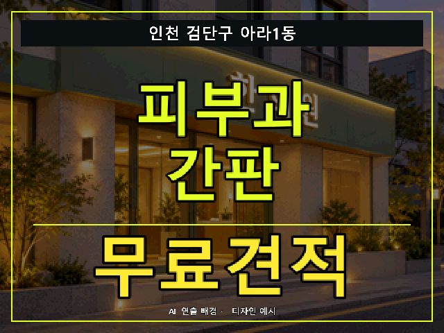 인천 검단구 아라1동 피부과 간판 무료견적 안내 썸네일 · AI 연출 배경