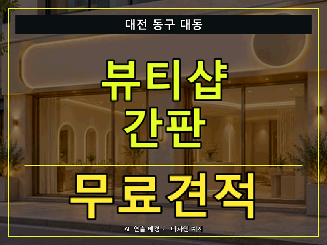 대전 동구 대동 뷰티샵 간판 무료견적 안내 썸네일 · AI 연출 배경