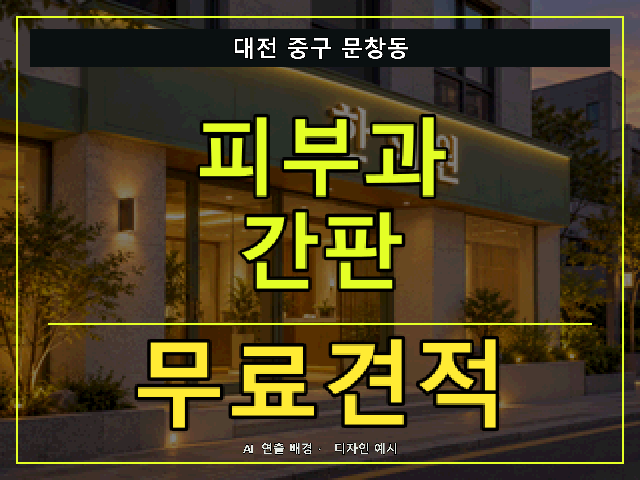 대전 중구 문창동 피부과 간판 무료견적 안내 썸네일 · AI 연출 배경