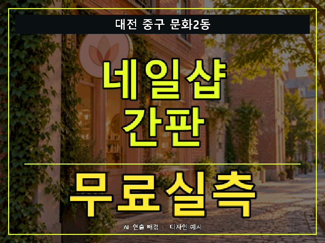 대전 중구 문화2동 네일샵 간판 무료실측 안내 썸네일 · AI 연출 배경