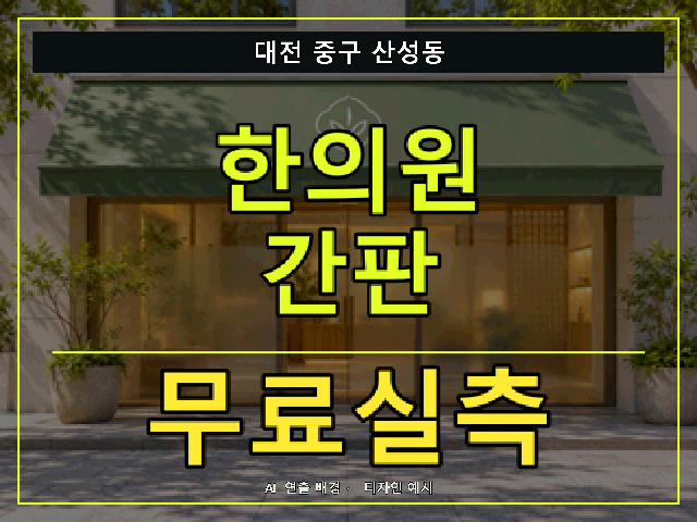 대전 중구 산성동 한의원 간판 무료실측 안내 썸네일 · AI 연출 배경