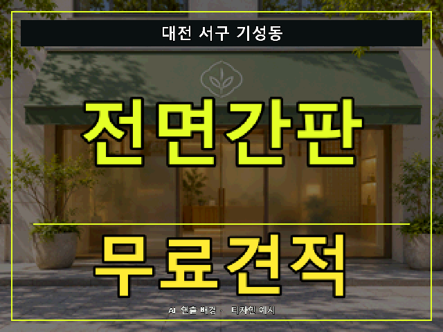 대전 서구 기성동 전면간판 무료견적 안내 썸네일 · AI 연출 배경