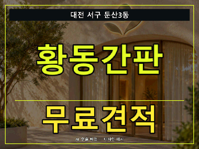 대전 서구 둔산3동 황동간판 무료견적 안내 썸네일 · AI 연출 배경