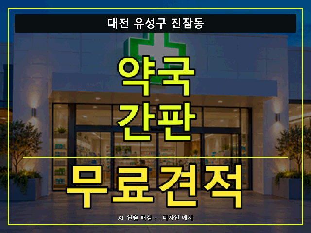 대전 유성구 진잠동 약국 간판 무료견적 안내 썸네일 · AI 연출 배경