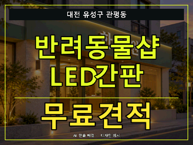 대전 유성구 관평동 반려동물샵 LED간판 무료견적 안내 썸네일 · AI 연출 배경