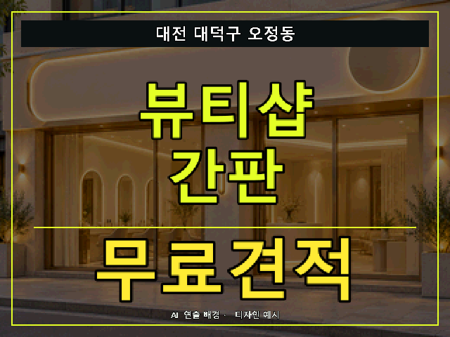 대전 대덕구 오정동 뷰티샵 간판 무료견적 안내 썸네일 · AI 연출 배경
