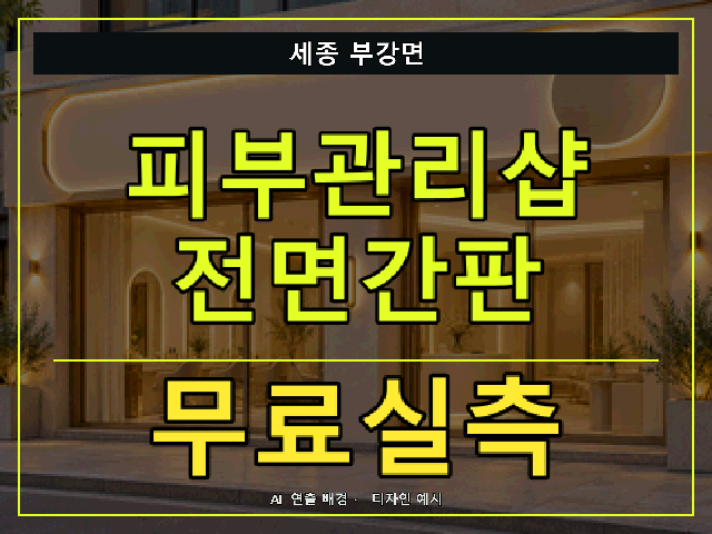 세종 부강면 피부관리샵 전면간판 무료실측 안내 썸네일 · AI 연출 배경