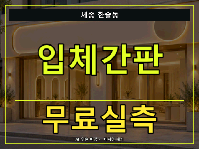 세종 한솔동 입체간판 무료실측 안내 썸네일 · AI 연출 배경