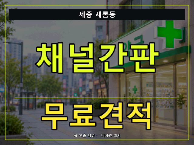 세종 새롬동 채널간판 무료견적 안내 썸네일 · AI 연출 배경