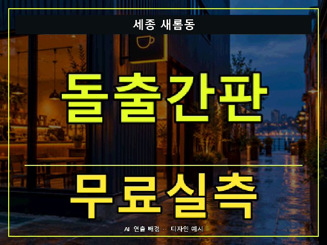 세종 새롬동 돌출간판 무료실측 안내 썸네일 · AI 연출 배경