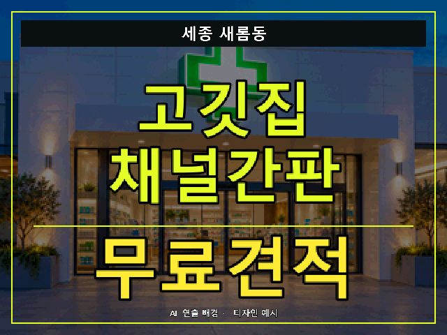 세종 새롬동 고깃집 채널간판 무료견적 안내 썸네일 · AI 연출 배경