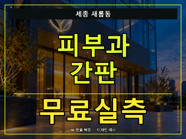 세종 새롬동 피부과 간판 무료실측 안내 썸네일 · AI 연출 배경