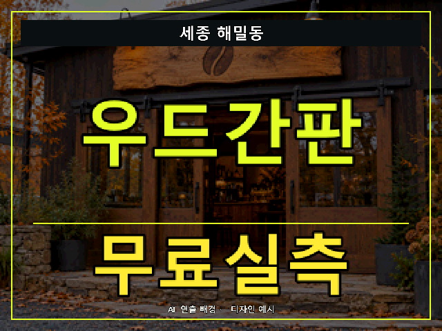세종 해밀동 우드간판 무료실측 안내 썸네일 · AI 연출 배경