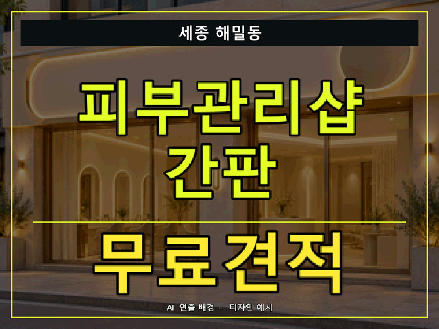 세종 해밀동 피부관리샵 간판 무료견적 안내 썸네일 · AI 연출 배경