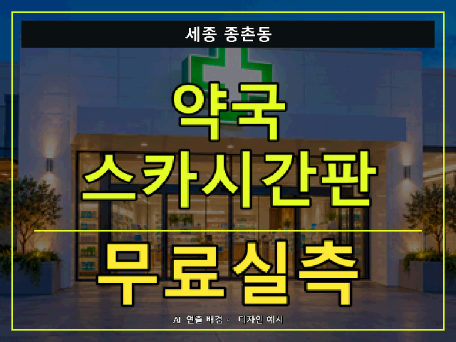 세종 종촌동 약국 스카시간판 무료실측 안내 썸네일 · AI 연출 배경