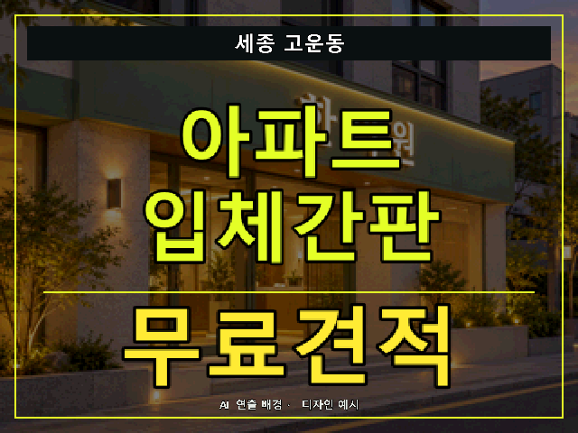 세종 고운동 아파트 입체간판 무료견적 안내 썸네일 · AI 연출 배경