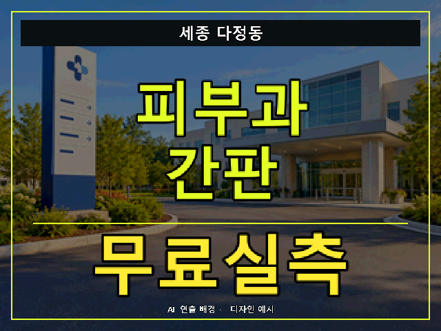 세종 다정동 피부과 간판 무료실측 안내 썸네일 · AI 연출 배경