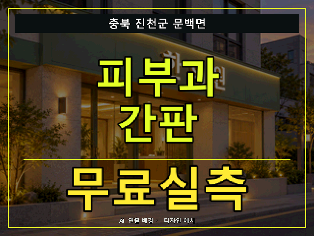 충북 진천군 문백면 피부과 간판 무료실측 안내 썸네일 · AI 연출 배경