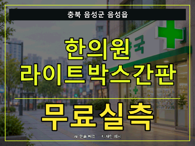 충북 음성군 음성읍 한의원 라이트박스간판 무료실측 안내 썸네일 · AI 연출 배경