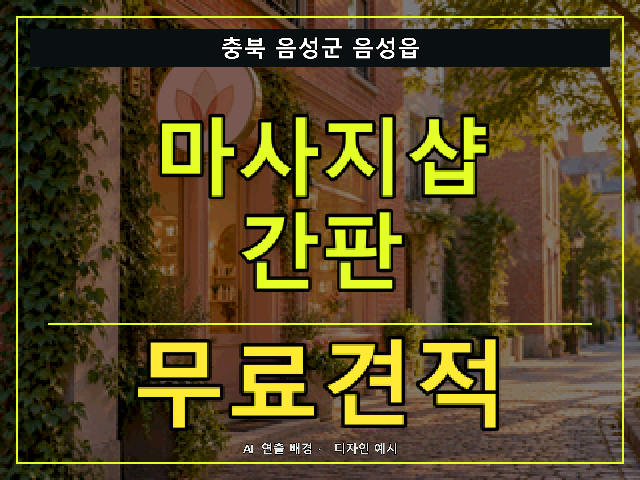 충북 음성군 음성읍 마사지샵 간판 무료견적 안내 썸네일 · AI 연출 배경