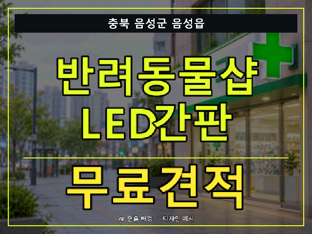 충북 음성군 음성읍 반려동물샵 LED간판 무료견적 안내 썸네일 · AI 연출 배경