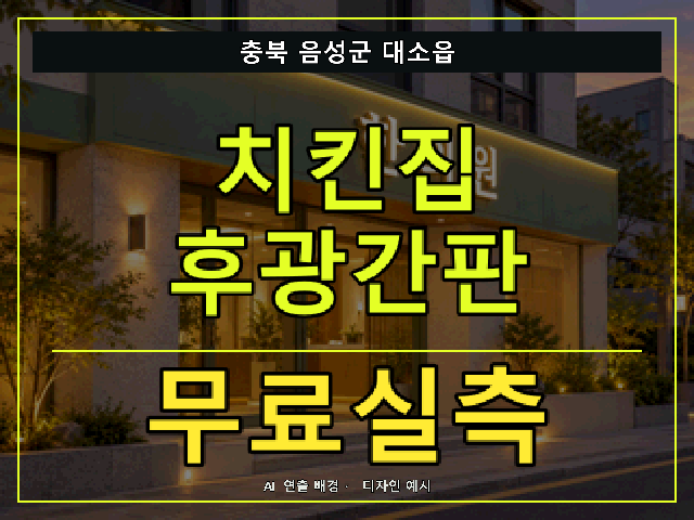 충북 음성군 대소읍 치킨집 후광간판 무료실측 안내 썸네일 · AI 연출 배경