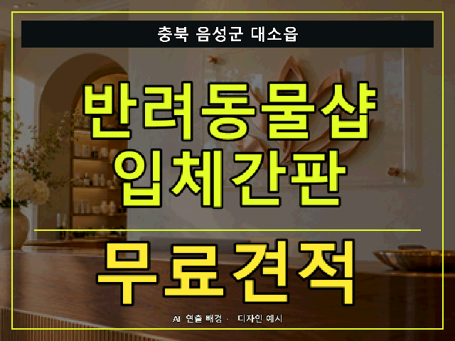 충북 음성군 대소읍 반려동물샵 입체간판 무료견적 안내 썸네일 · AI 연출 배경