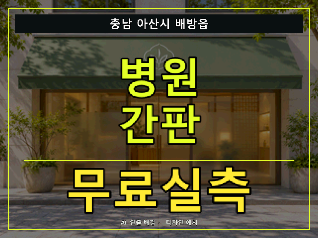 충남 아산시 배방읍 병원 간판 무료실측 안내 썸네일 · AI 연출 배경