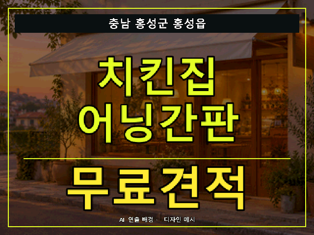 충남 홍성군 홍성읍 치킨집 어닝간판 무료견적 안내 썸네일 · AI 연출 배경