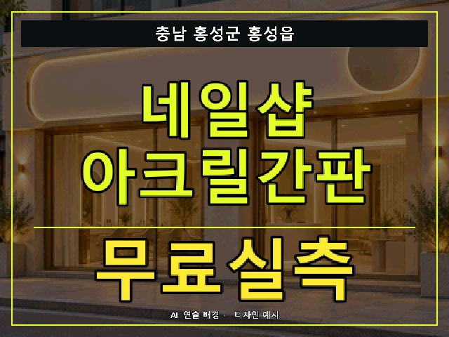 충남 홍성군 홍성읍 네일샵 아크릴간판 무료실측 안내 썸네일 · AI 연출 배경