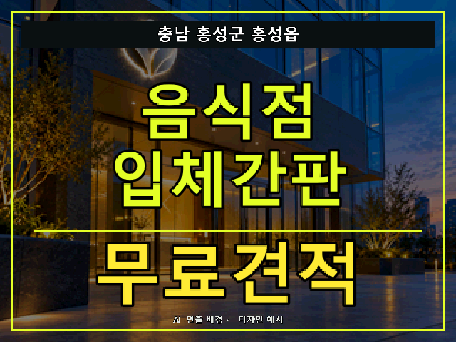 충남 홍성군 홍성읍 음식점 입체간판 무료견적 안내 썸네일 · AI 연출 배경
