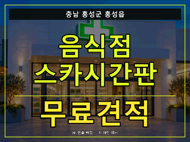 충남 홍성군 홍성읍 음식점 스카시간판 무료견적 안내 썸네일 · AI 연출 배경