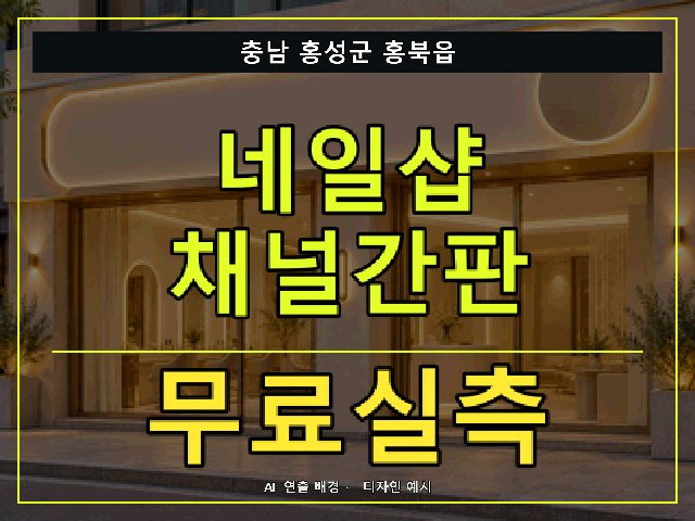 충남 홍성군 홍북읍 네일샵 채널간판 무료실측 안내 썸네일 · AI 연출 배경