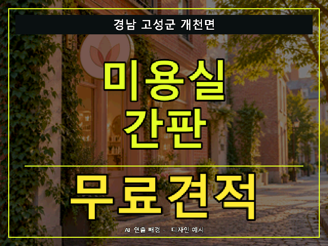 경남 고성군 개천면 미용실 간판 무료견적 안내 썸네일 · AI 연출 배경