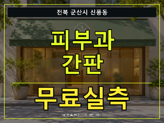 전북 군산시 신풍동 피부과 간판 무료실측 안내 썸네일 · AI 연출 배경