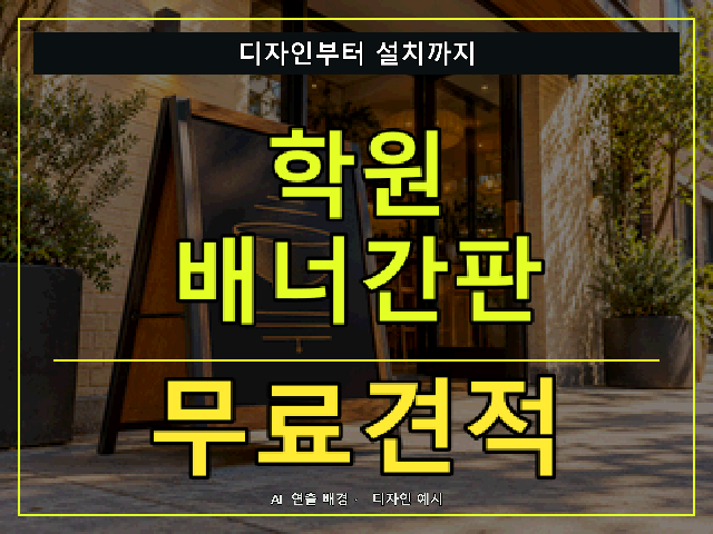 학원 배너간판 무료견적 안내 썸네일 · AI 연출 배경