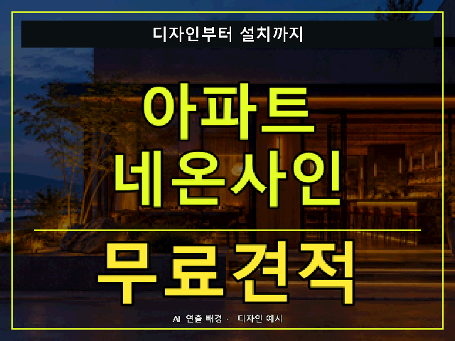 아파트 네온사인 무료견적 안내 썸네일 · AI 연출 배경