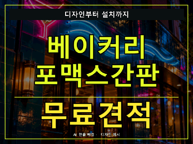 베이커리 포맥스간판 무료견적 안내 썸네일 · AI 연출 배경