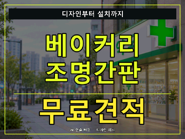 베이커리 조명간판 무료견적 안내 썸네일 · AI 연출 배경