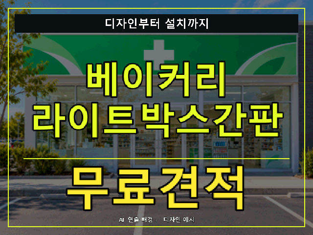 베이커리 라이트박스간판 무료견적 안내 썸네일 · AI 연출 배경