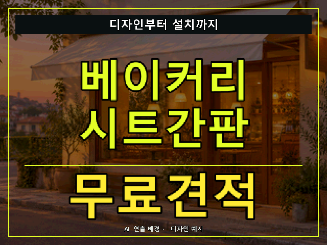 베이커리 시트간판 무료견적 안내 썸네일 · AI 연출 배경