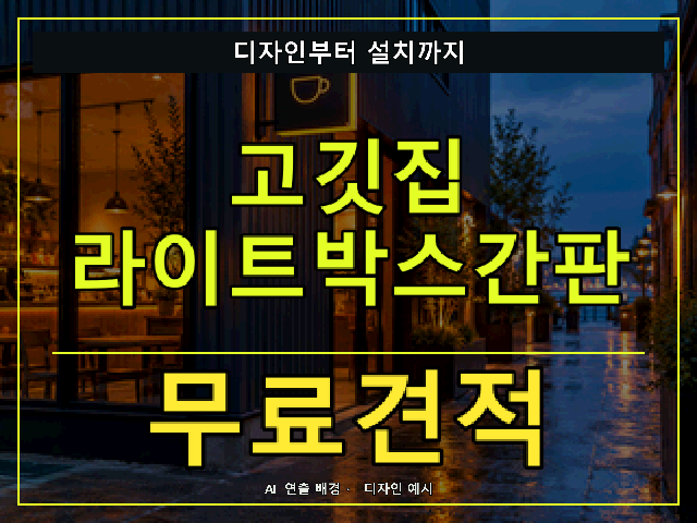 고깃집 라이트박스간판 무료견적 안내 썸네일 · AI 연출 배경