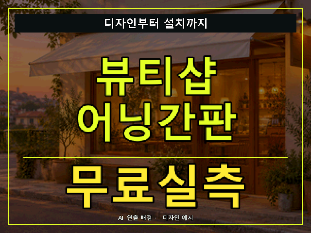 뷰티샵 어닝간판 무료실측 안내 썸네일 · AI 연출 배경