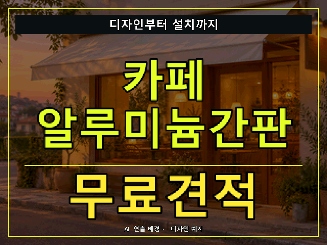 카페 알루미늄간판 무료견적 안내 썸네일 · AI 연출 배경